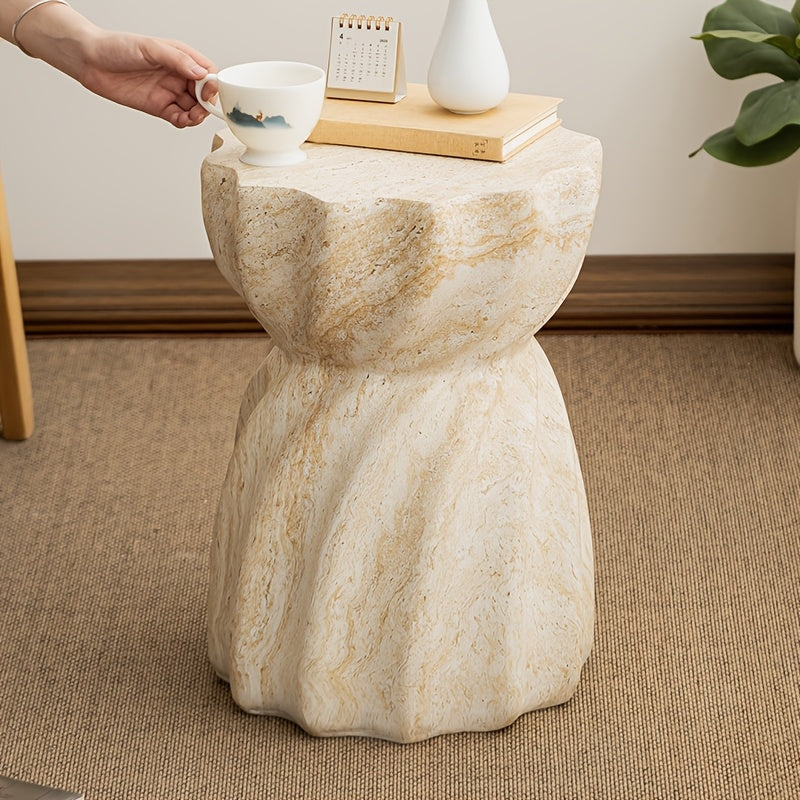 Vintage Marble-Style Round Side Table – Elegant Accent Table