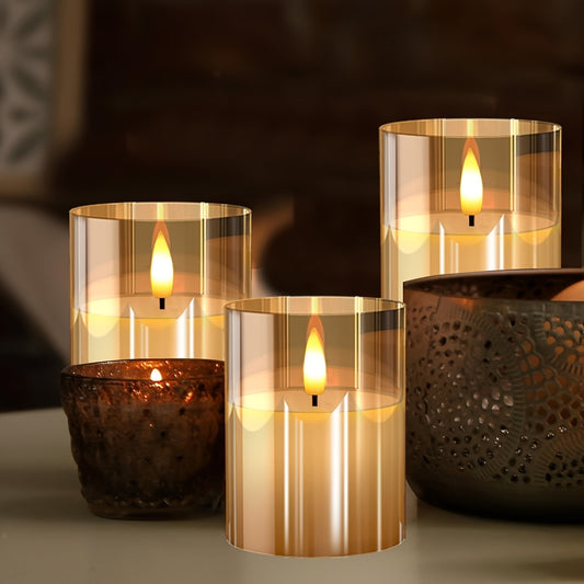 Set of 3 Flickering Flame LED Candles – Realistic Flameless Candles