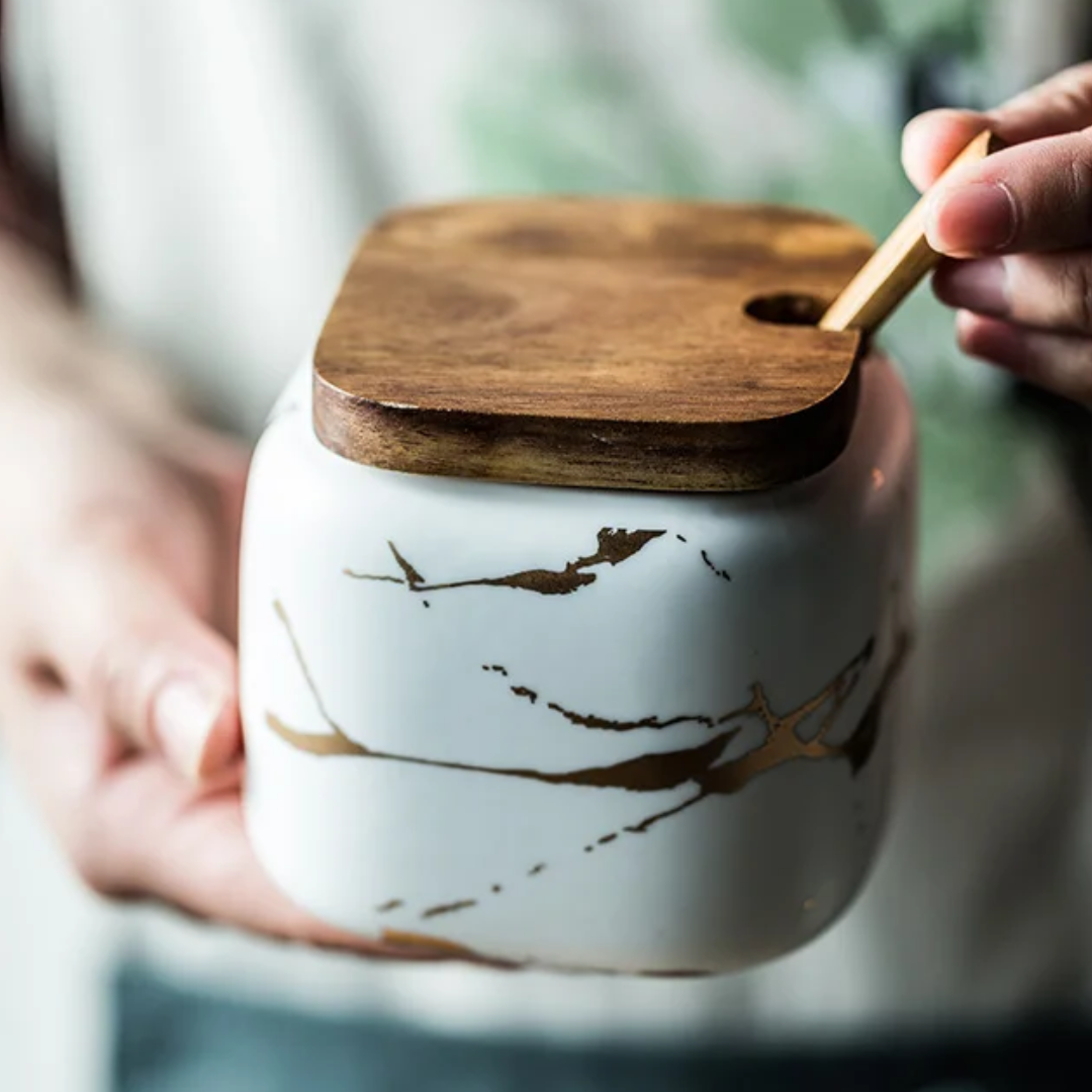 Marbled Ceramic Seasoning Storage Jar Set