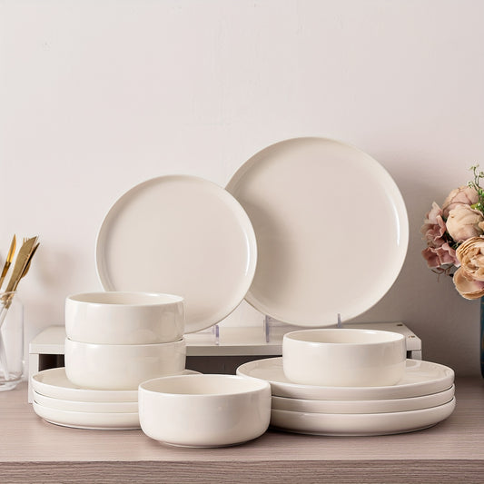 Elegant 12-Piece White Porcelain Dinnerware Set