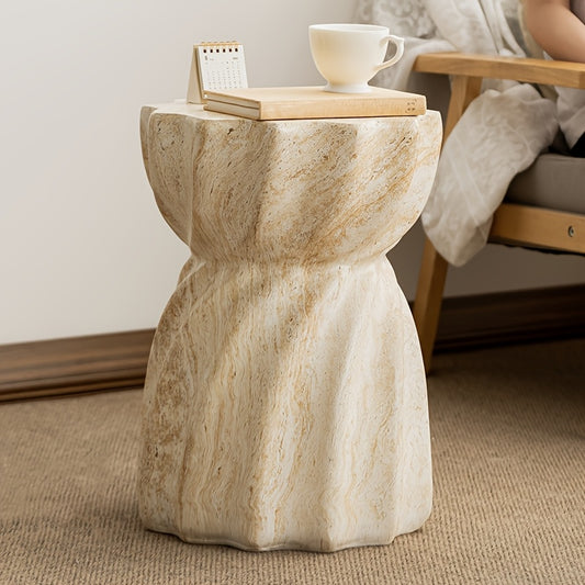 Vintage Marble-Style Round Side Table – Elegant Accent Table